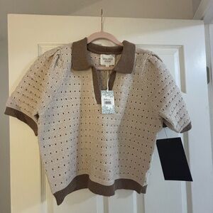 Hyacinth House Knit Polo in Beige and Brown
